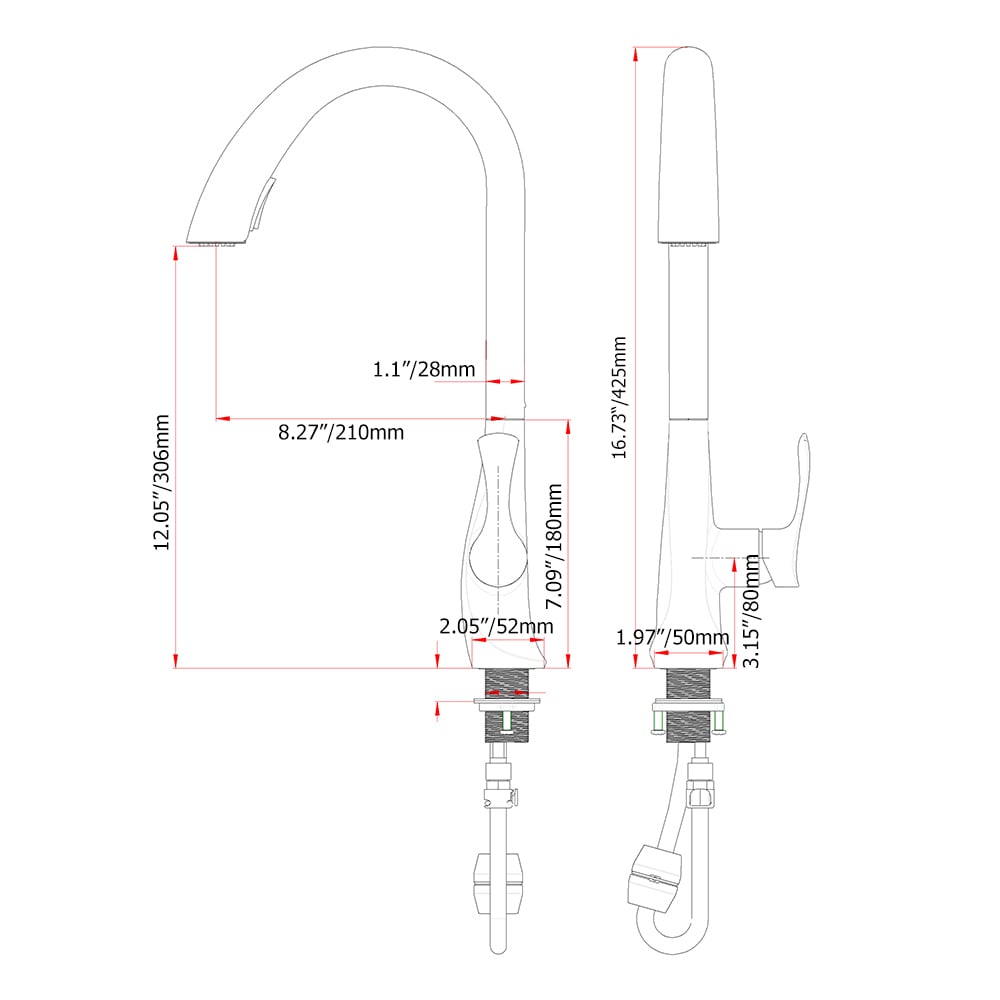 Monobloc Pull-out Kitchen Tap Solid Brass Peacock-shaped weights dimensions image