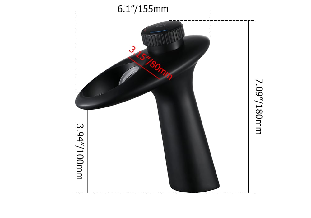 Grifo moderno para lavabo de baño con cascada, perilla única, orificio único, latón macizo gris pesos dimensiones imagen