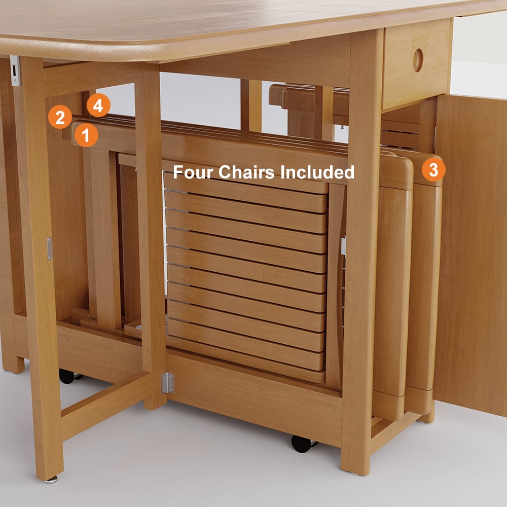 Table à Manger Pliante En Bois – 90x90cm, 2 Plateaux Rabattables, Pour 2-4 Personnes | Table Salon Cuisine Compacte