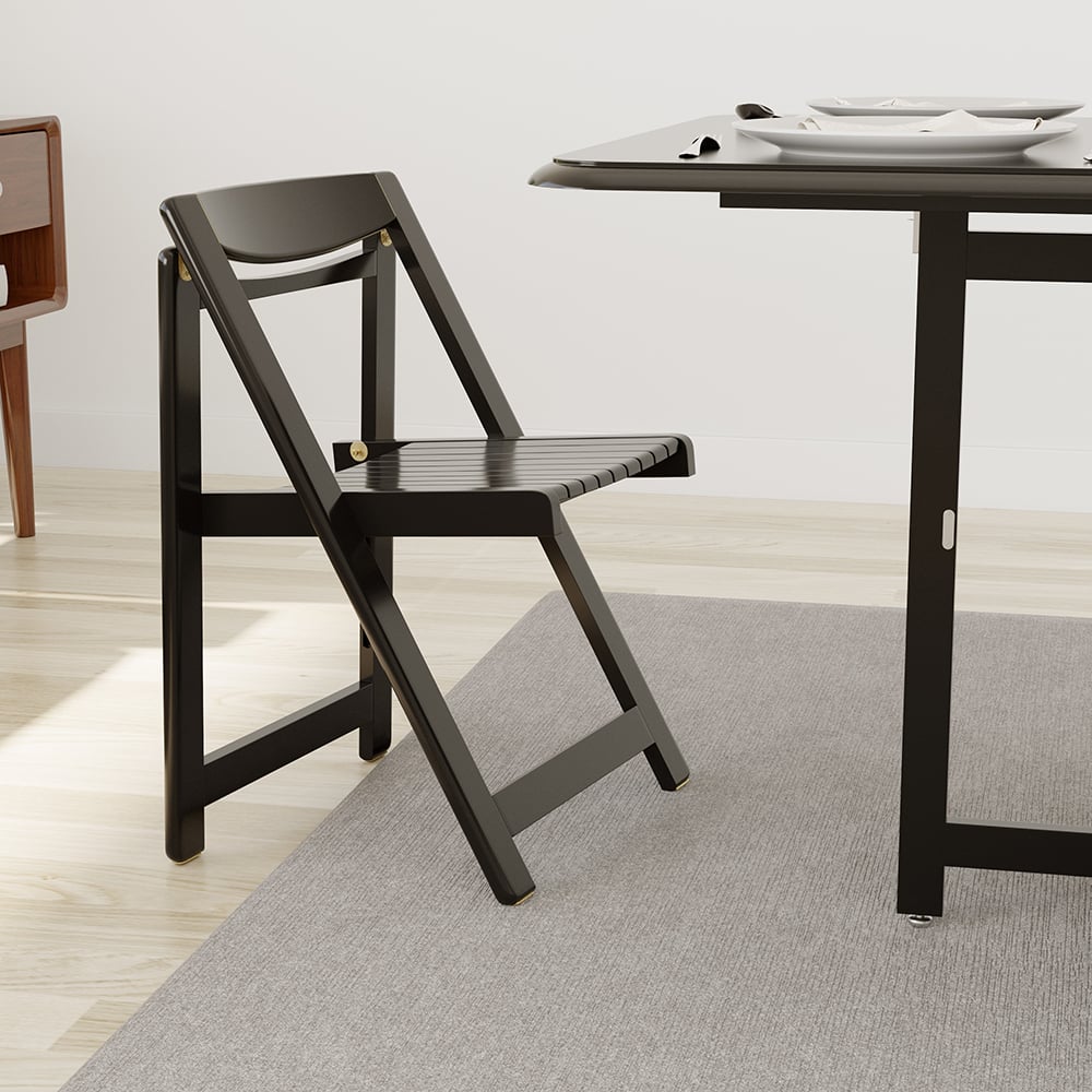 57" Modern Solid Wood Folding 5 Piece Dining Table Set for 4 in Black window image