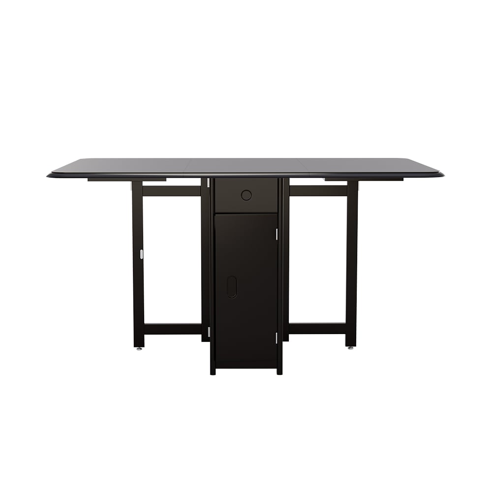 57" Modern Solid Wood Folding 5 Piece Dining Table Set for 4 in Black window image