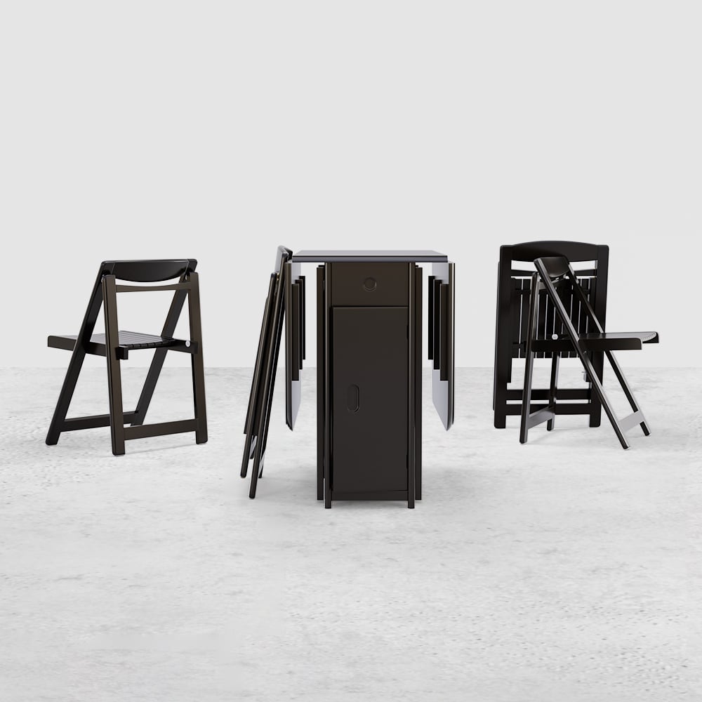 57" Modern Solid Wood Folding 5 Piece Dining Table Set for 4 in Black window image