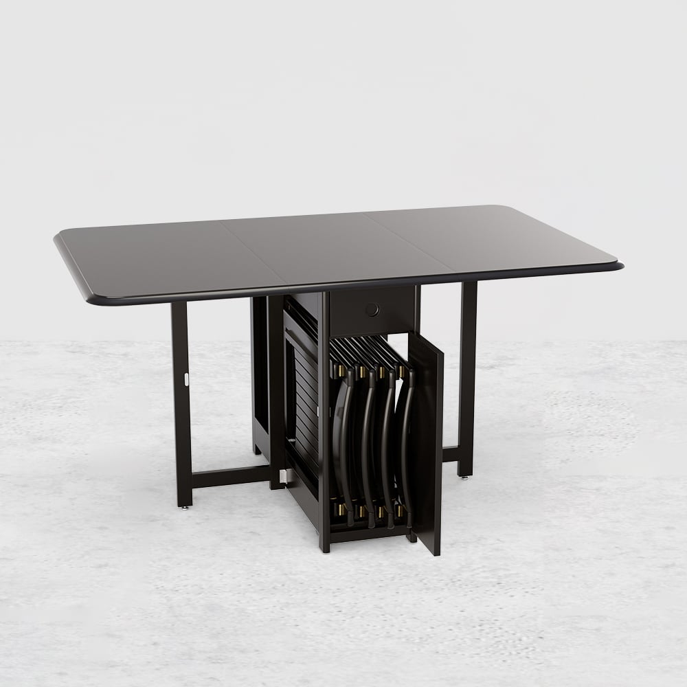57" Modern Solid Wood Folding 5 Piece Dining Table Set for 4 in Black window image