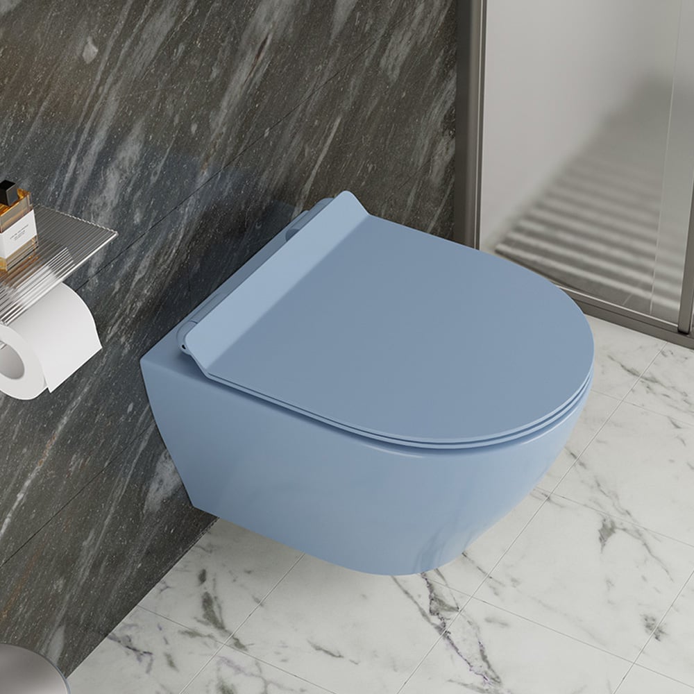 WC mural rond monobloc bleu moderne simplisme en céramique image de fenêtre