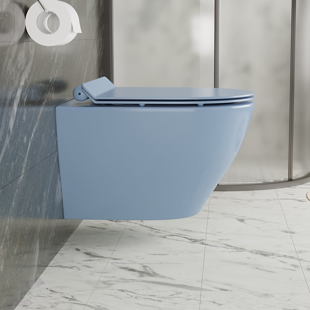 WC mural rond monobloc bleu moderne simplisme en céramique image de fenêtre