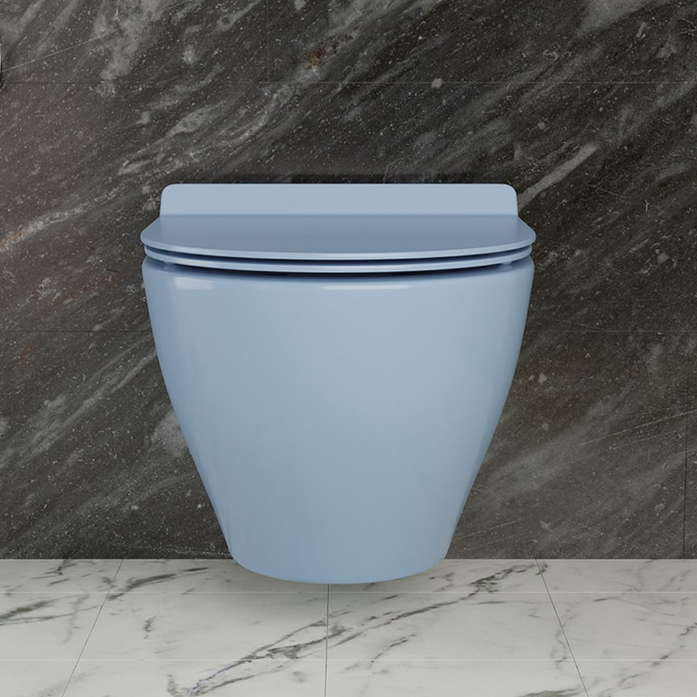 WC mural rond monobloc bleu moderne simplisme en céramique image de fenêtre