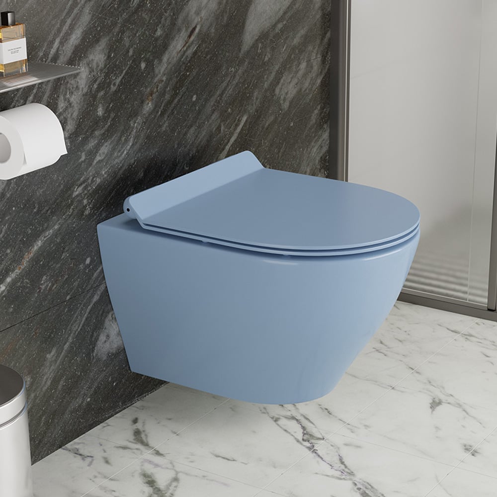 WC mural rond monobloc bleu moderne simplisme en céramique image de fenêtre