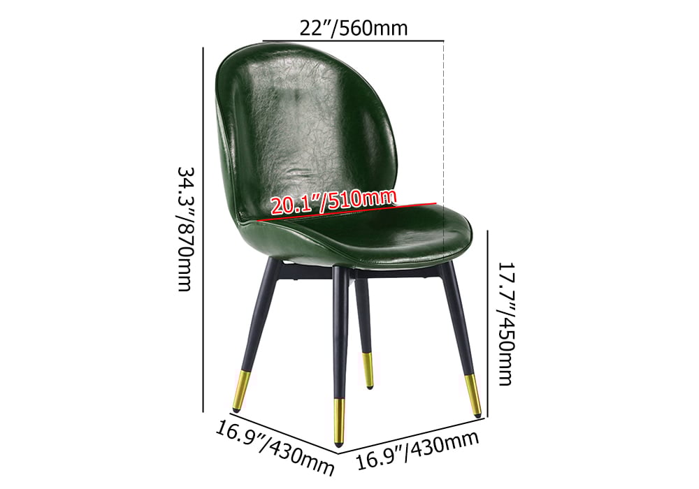 Modern Leather Dining Chairs (Set of 2) Full Back with Metal Legs weights dimensions image