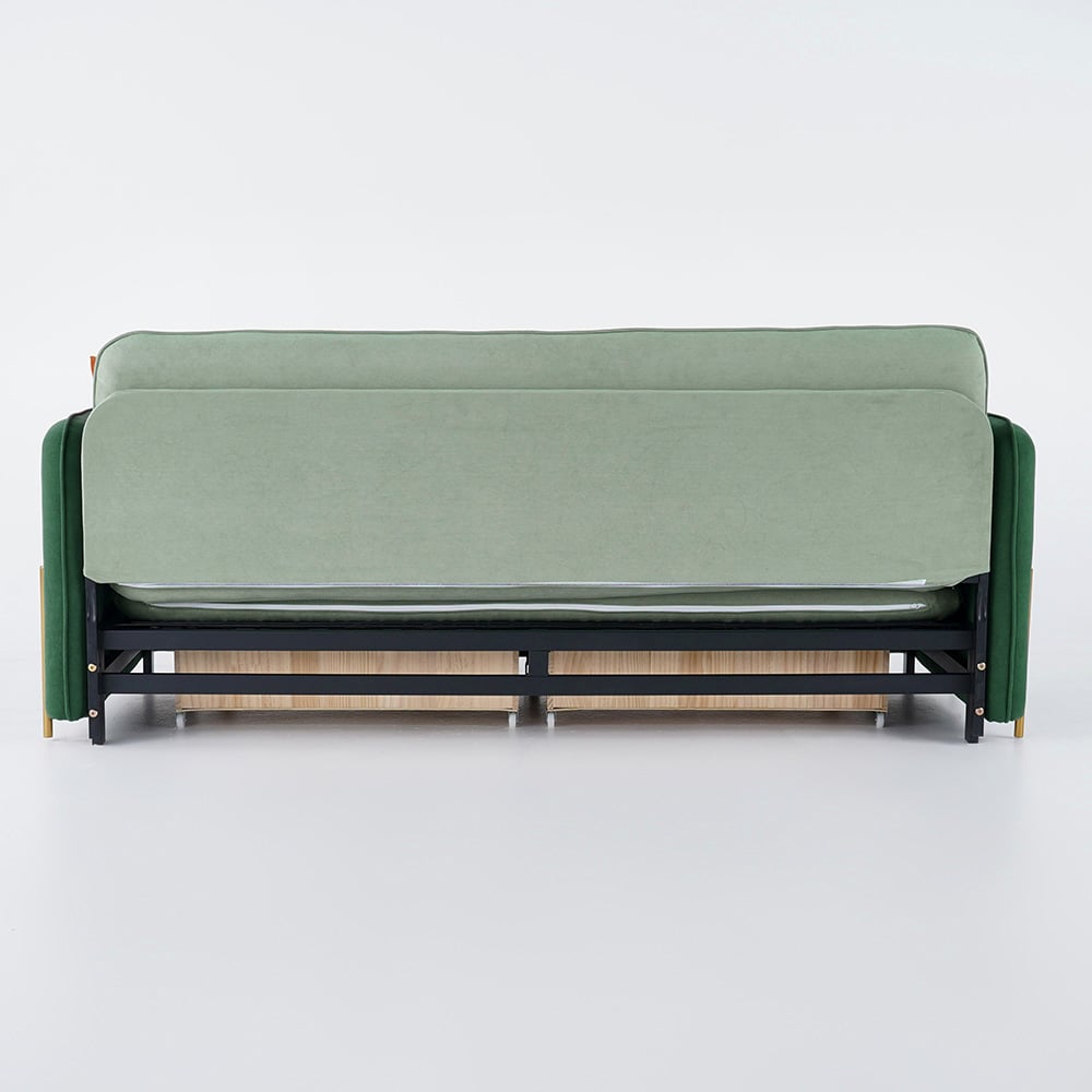 Canapé-lit convertible 3 places rembourré de 200 cm en tissu velours - vert image de fenêtre