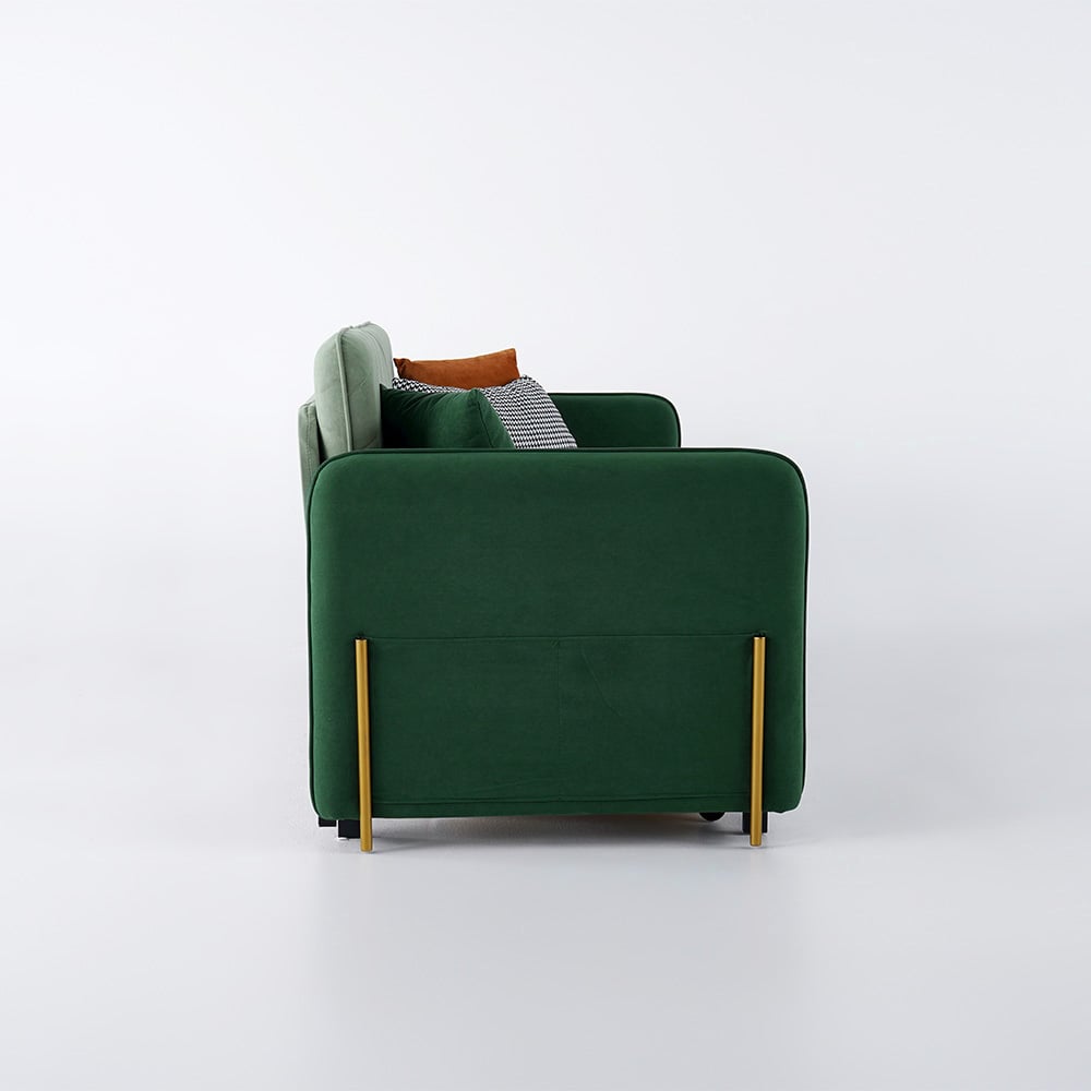 Canapé-lit convertible 3 places rembourré de 200 cm en tissu velours - vert image de fenêtre