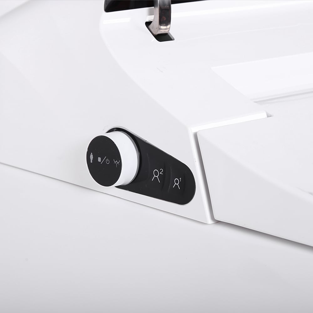 Moderne intelligente einteilige 1,28 GPF-Bodenmontierte längliche Toilette in Schwarz und Bidet mit Sitz Schaufensterbilder