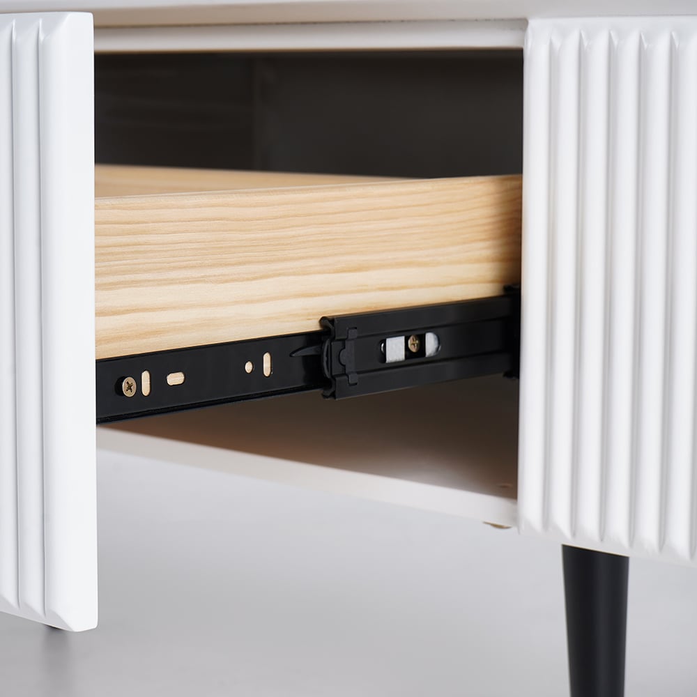 TV cabinet with ribbed front with 2 drawers of 180 cm in white window image