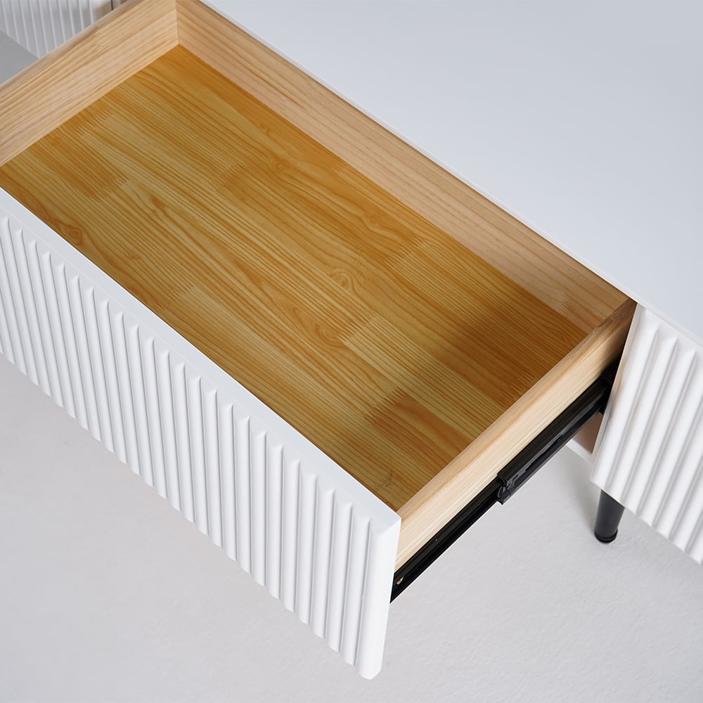 TV cabinet with ribbed front with 2 drawers of 180 cm in white window image