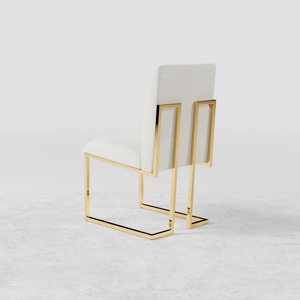 Modern Linen Dining Chair Upholstered in Beige Stainless Steel Leg Gold (Set of 2)