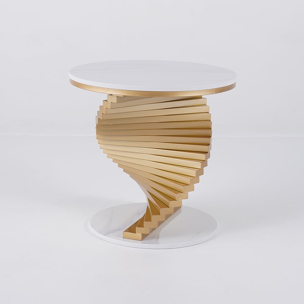 20" Round Faux Marble Gold Side Table with Metal Frame