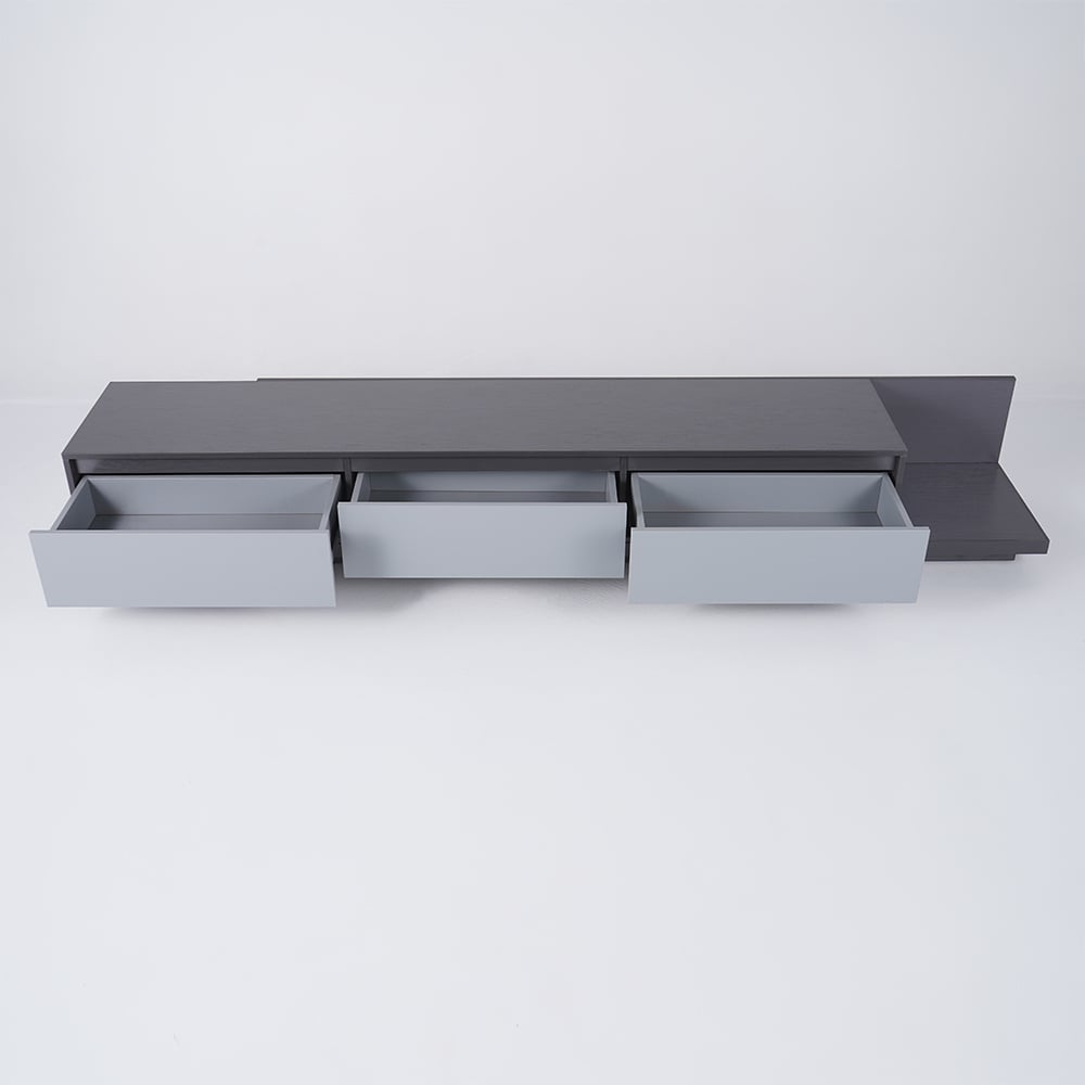 Mueble TV Fero extensible con 3 cajones de 200 cm en color gris imagen de ventana