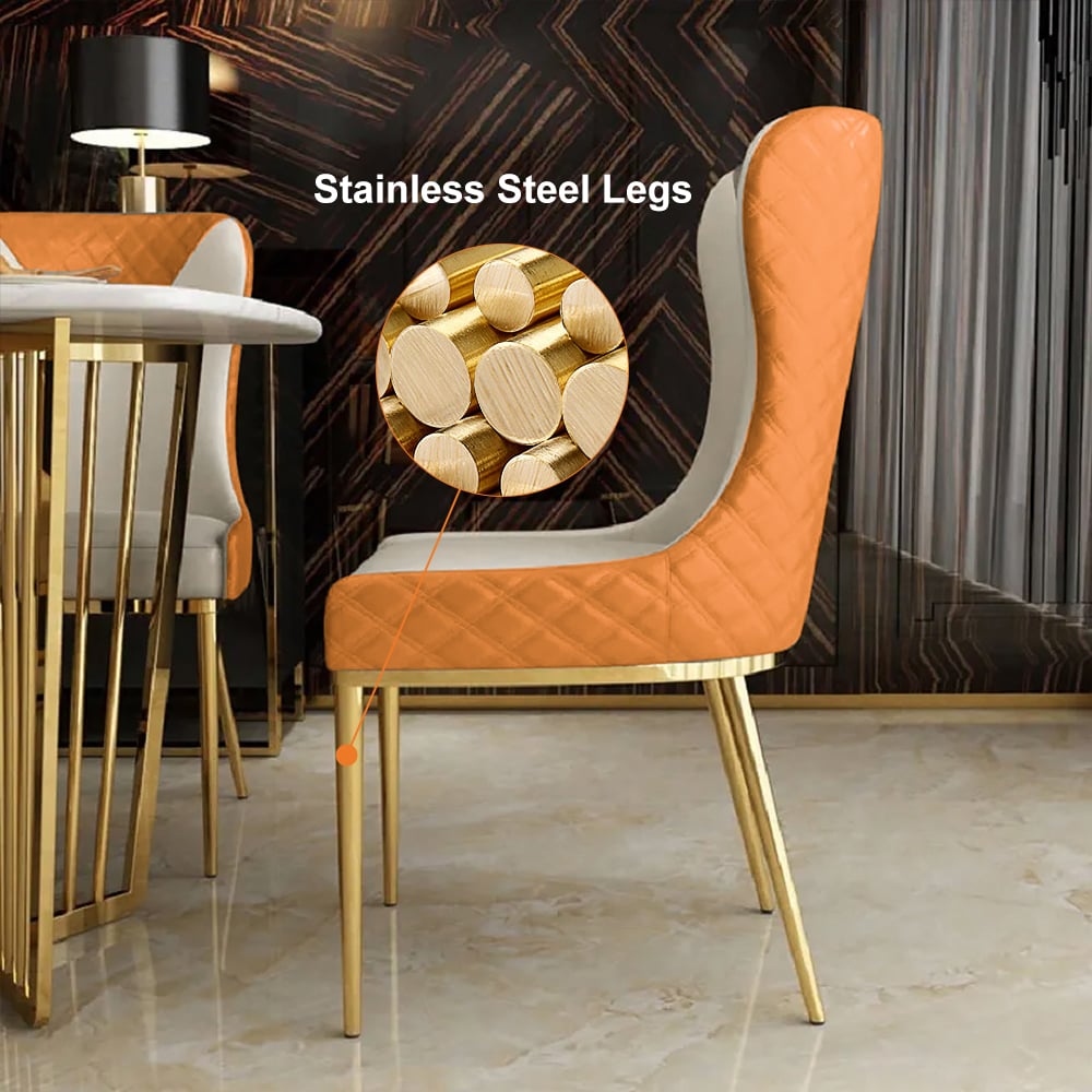 Modern Wingback Dining Chair PU Leather Upholstered Orange Side Chair (Set of 2)