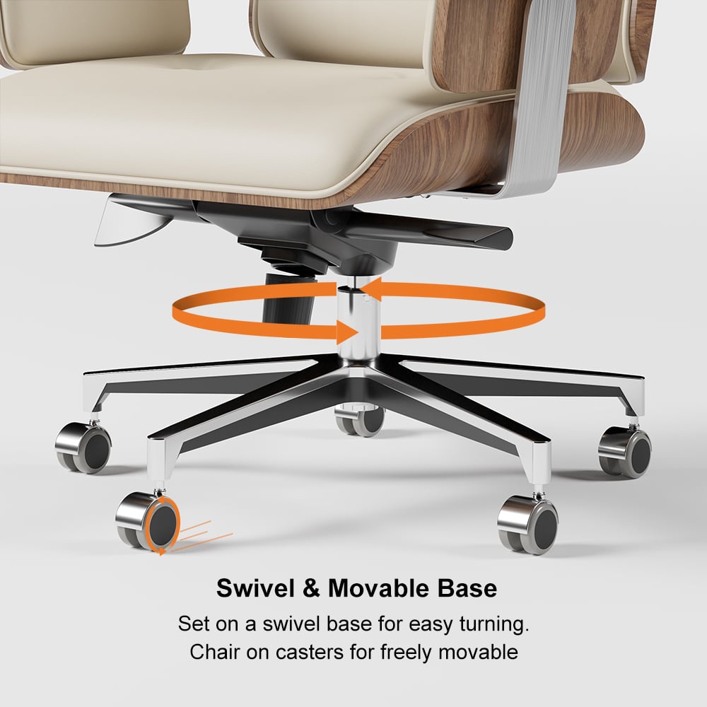 Modern Off White Home Office Chair Upholstered Swivel Task Office Chair High Back window image
