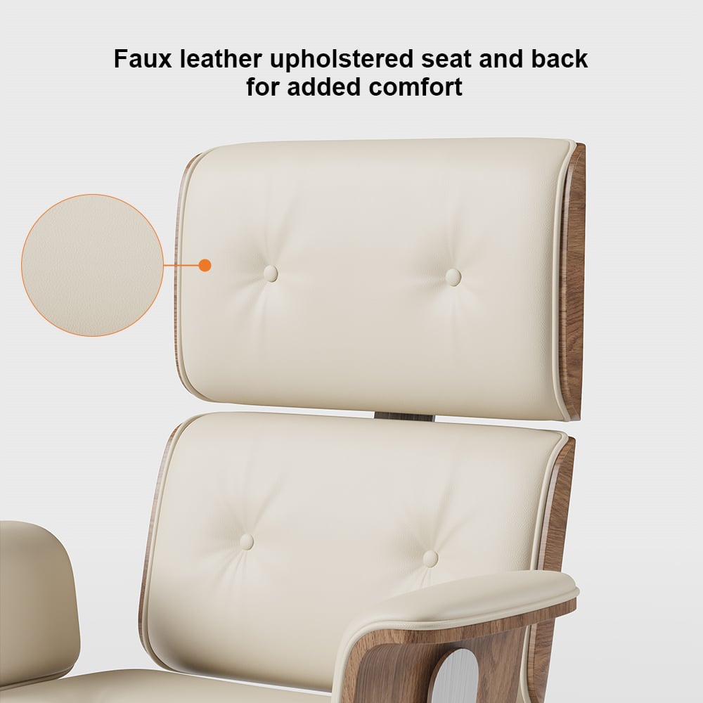 Modern Off White Home Office Chair Upholstered Swivel Task Office Chair High Back window image