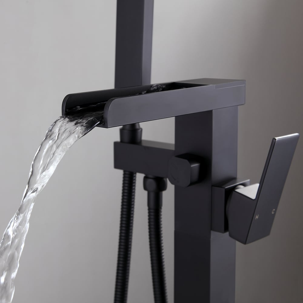 Freestanding Bathtub Faucet Floor Mounted Shower Faucet in Matte Black window image