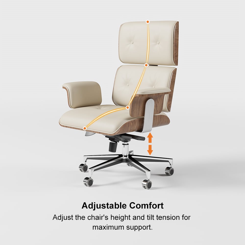 Modern Off White Home Office Chair Upholstered Swivel Task Office Chair High Back window image