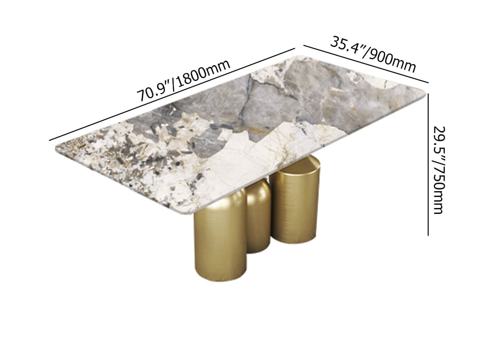 71" Rectangle Contemporary Dining Table in Gold with Sintered Stone Top weights dimensions image