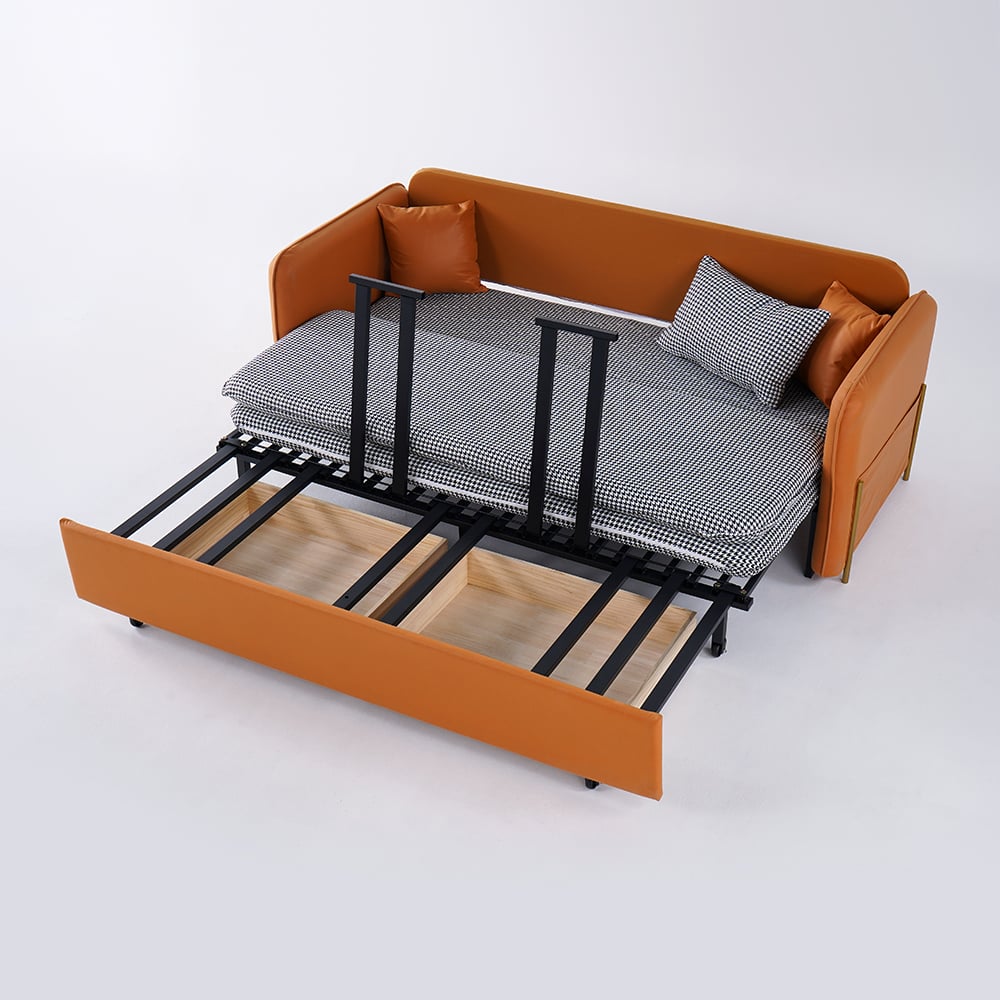 Modern White Lift Top Coffee Table & 2000mm King Sleeper Orange Upholstered Sofa Bed Set window image
