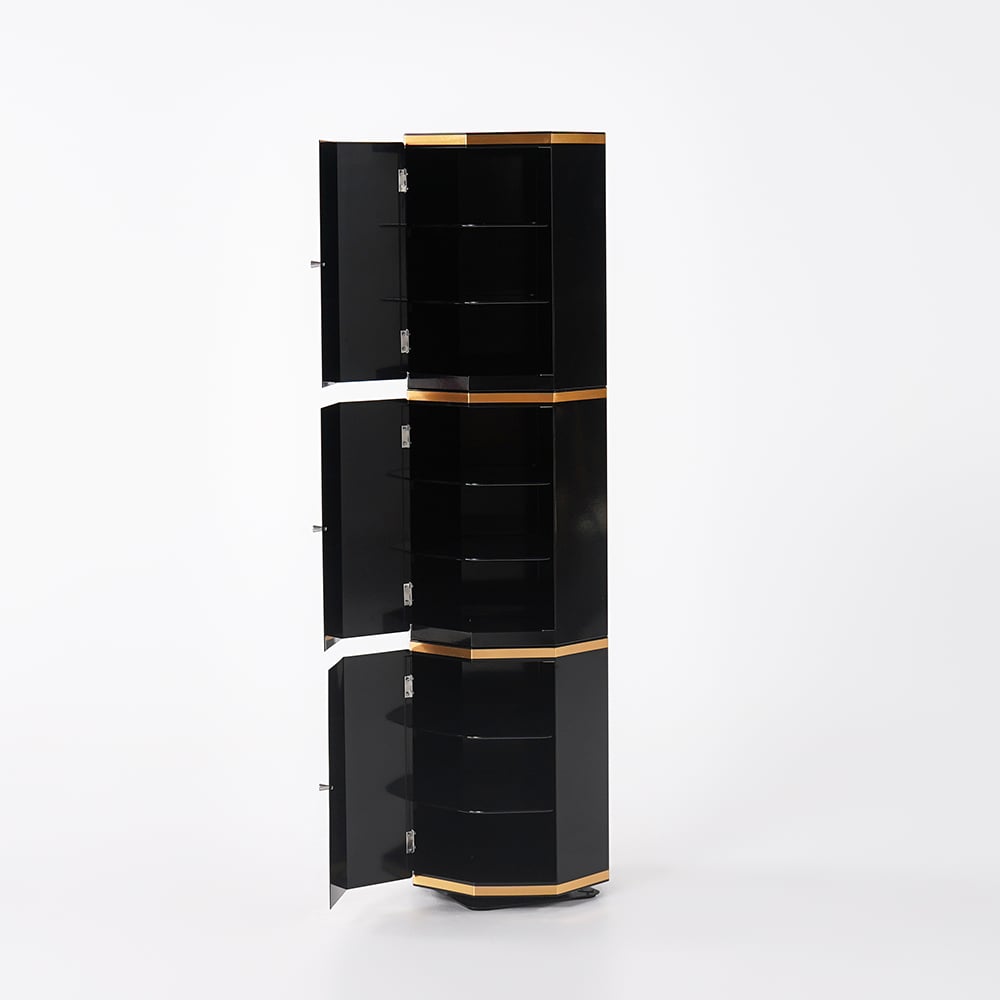 Black Round Swivel Tall And Narrow Shoes Storage Cabinet with 3 Doors 18 Shoes