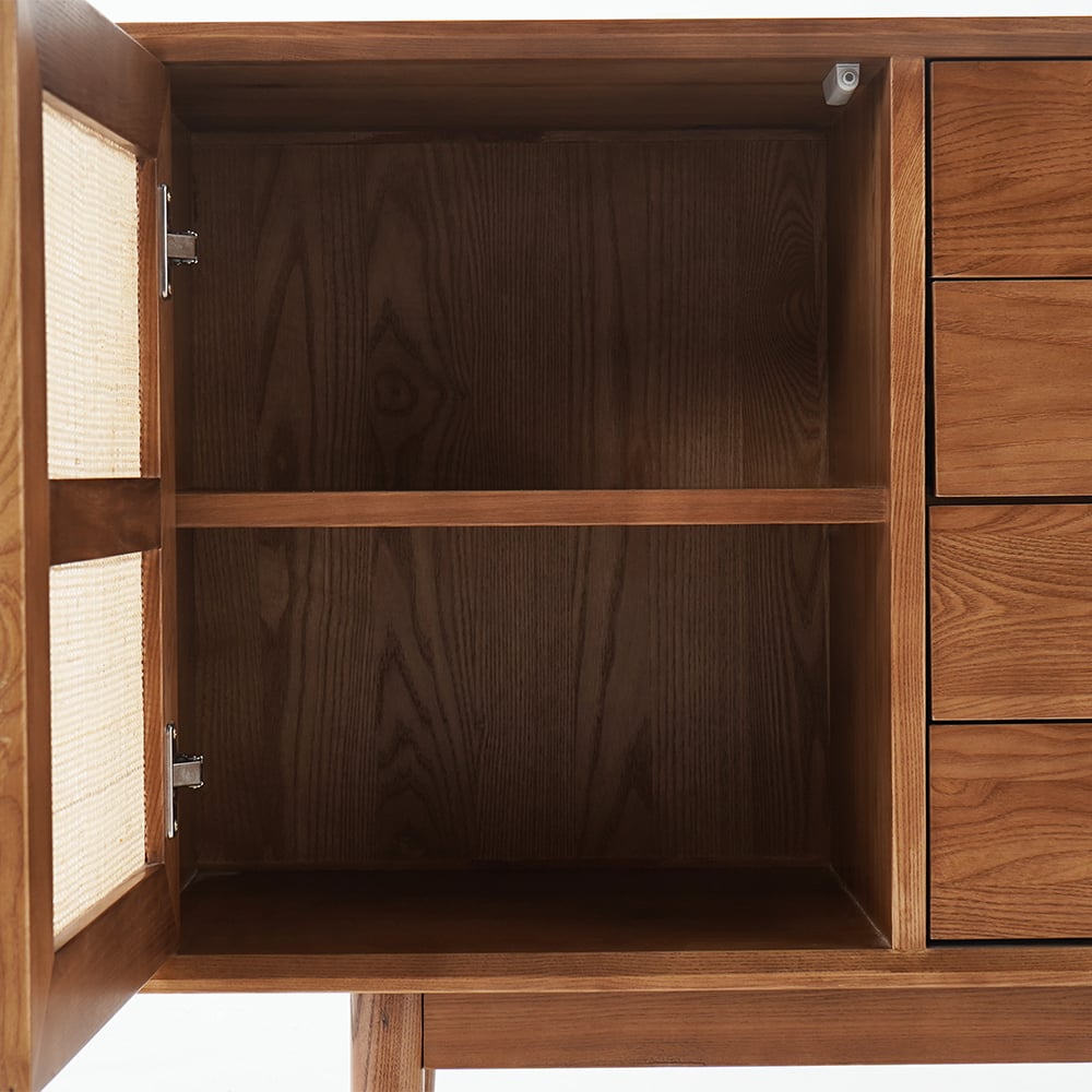 Buffet en rotin naturel de 1400 mm avec 2 portes et 4 tiroirs image de fenêtre