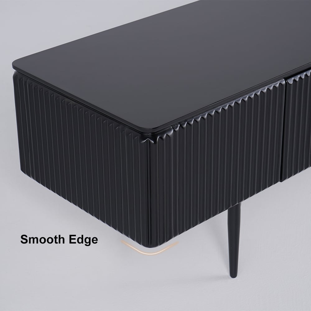 TV cabinet with ribbed front with 2 drawers of 200 cm in black color window image