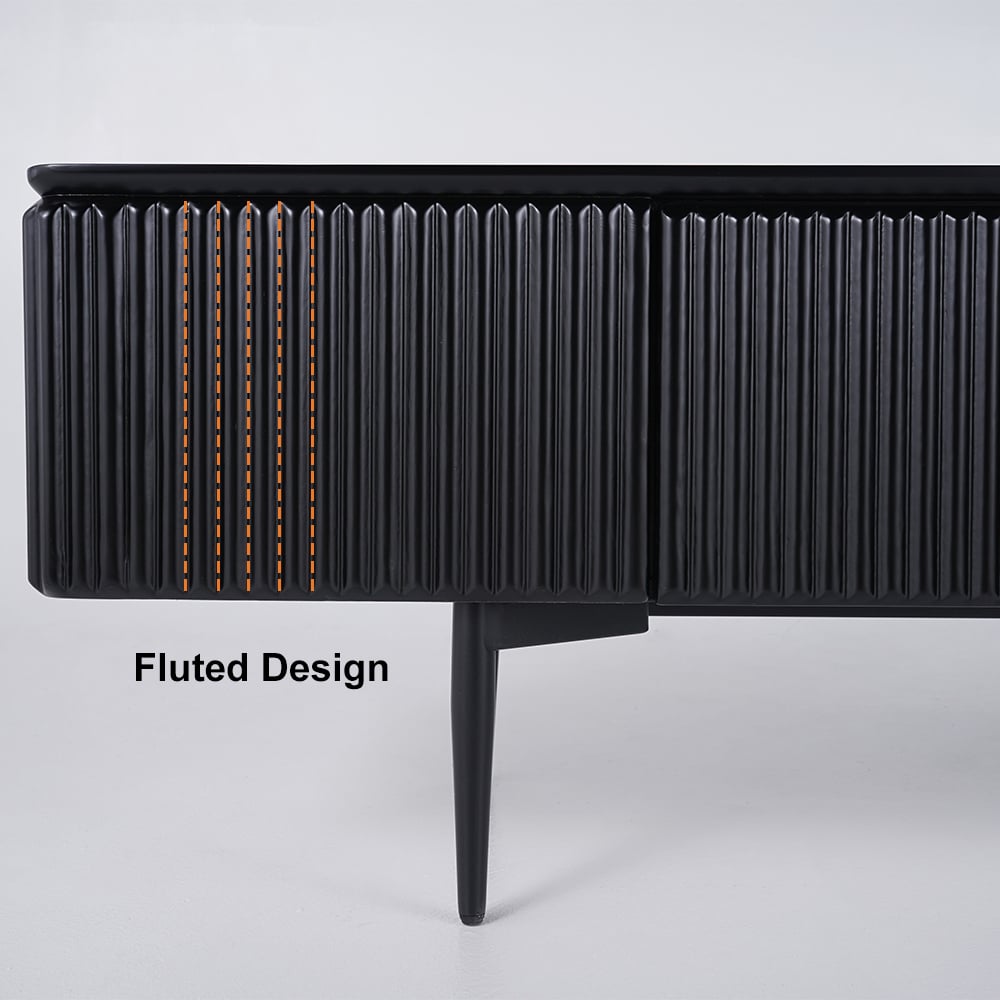 TV cabinet with ribbed front with 2 drawers of 200 cm in black color window image