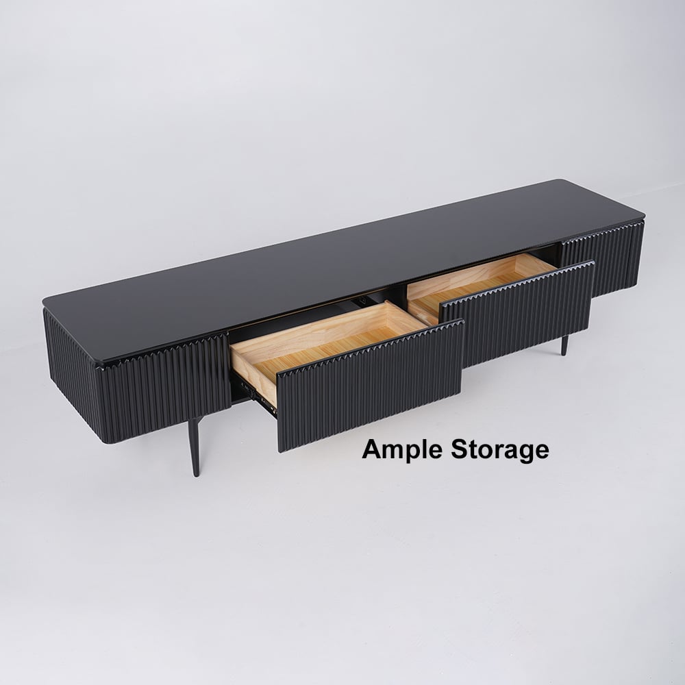 TV cabinet with ribbed front with 2 drawers of 200 cm in black color window image
