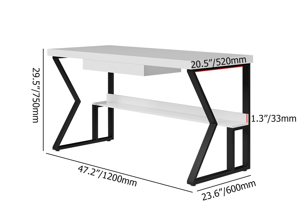 47" White Rectangular Writing Desk Computer Desk with Shelf & Keyboard Tray weights dimensions image