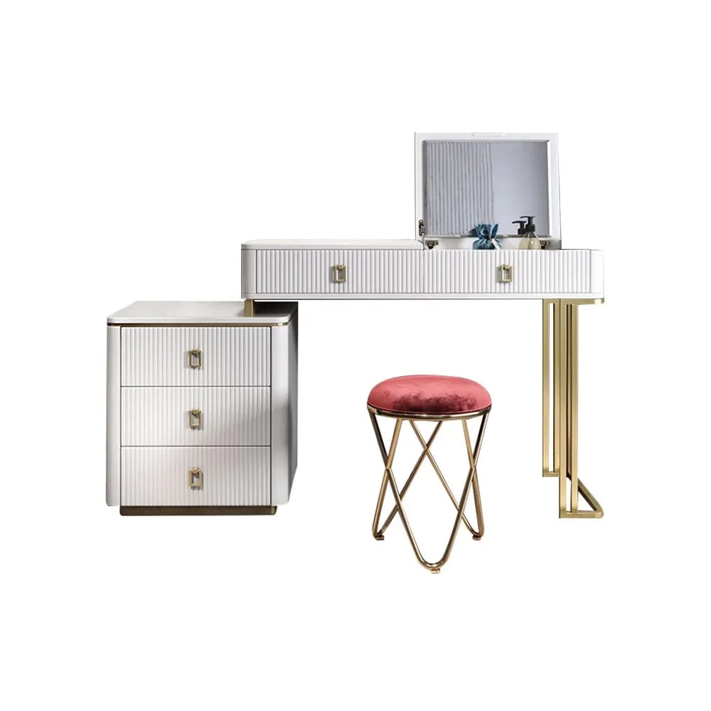 Modern Makeup Vanity Expandable Dressing Table with Cabinet Mirror & Stool Included window image