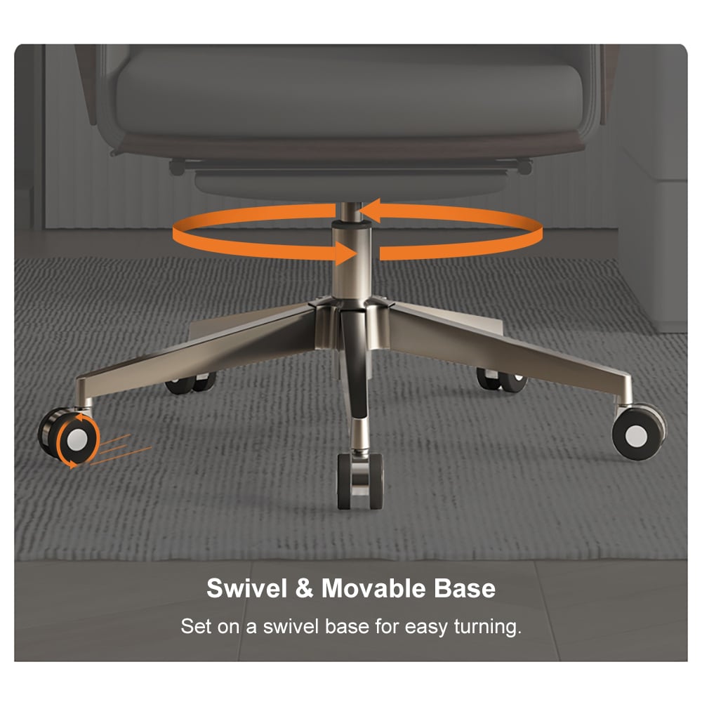 Khaki leather reclining office chair, with high backrest, adjustable and swivel window image