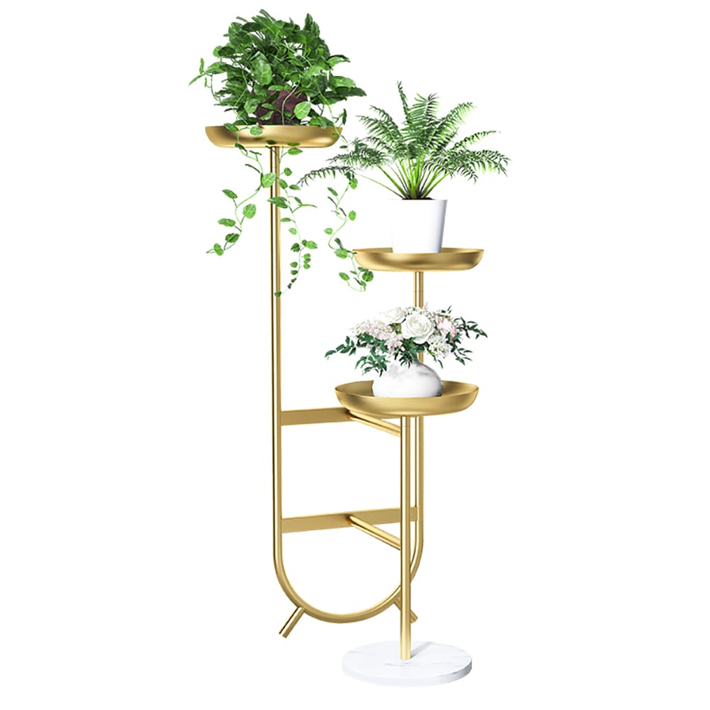 Supporto Per Piante A 3 Ripiani In Metallo Oro 30x30x80 Cm - Angolare Per Interni Ed Esterni, Balcone E Giardino