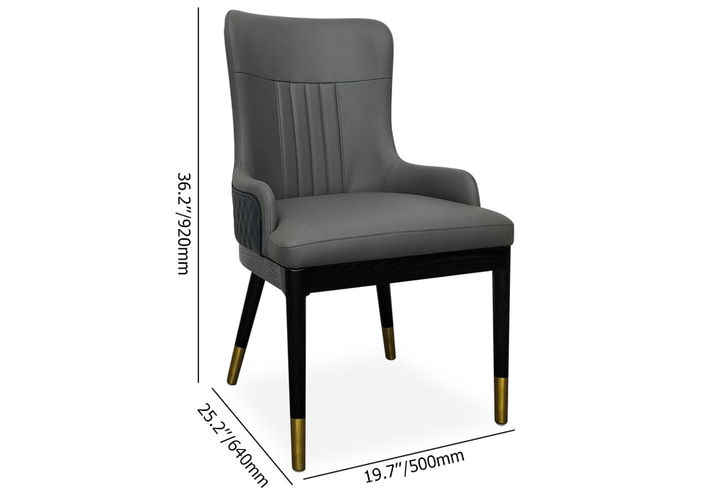 Modern Faux Leather Armed Gray Dining Chair with Metal Legs (Set of 2) weights dimensions image