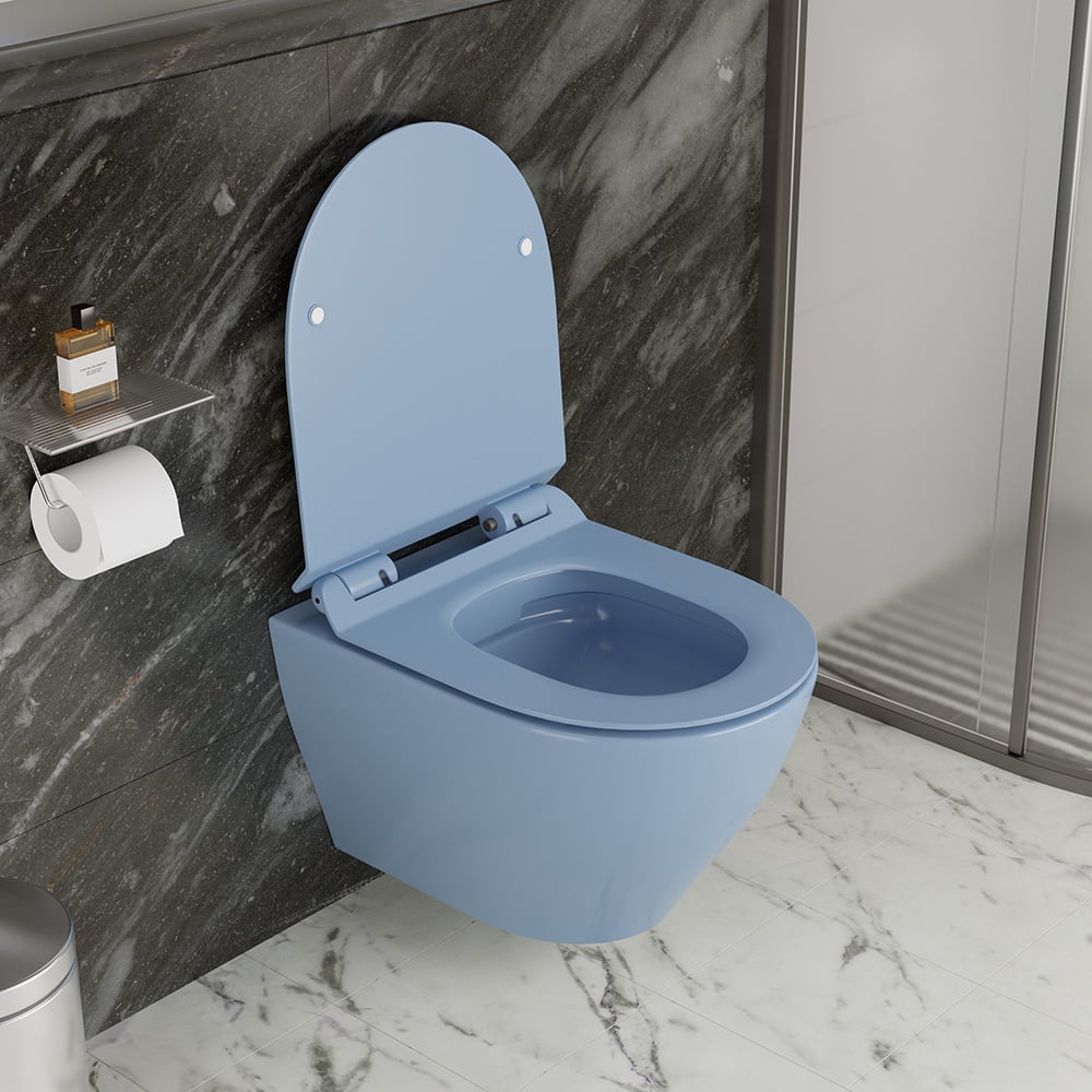 WC mural rond monobloc bleu moderne simplisme en céramique image de fenêtre