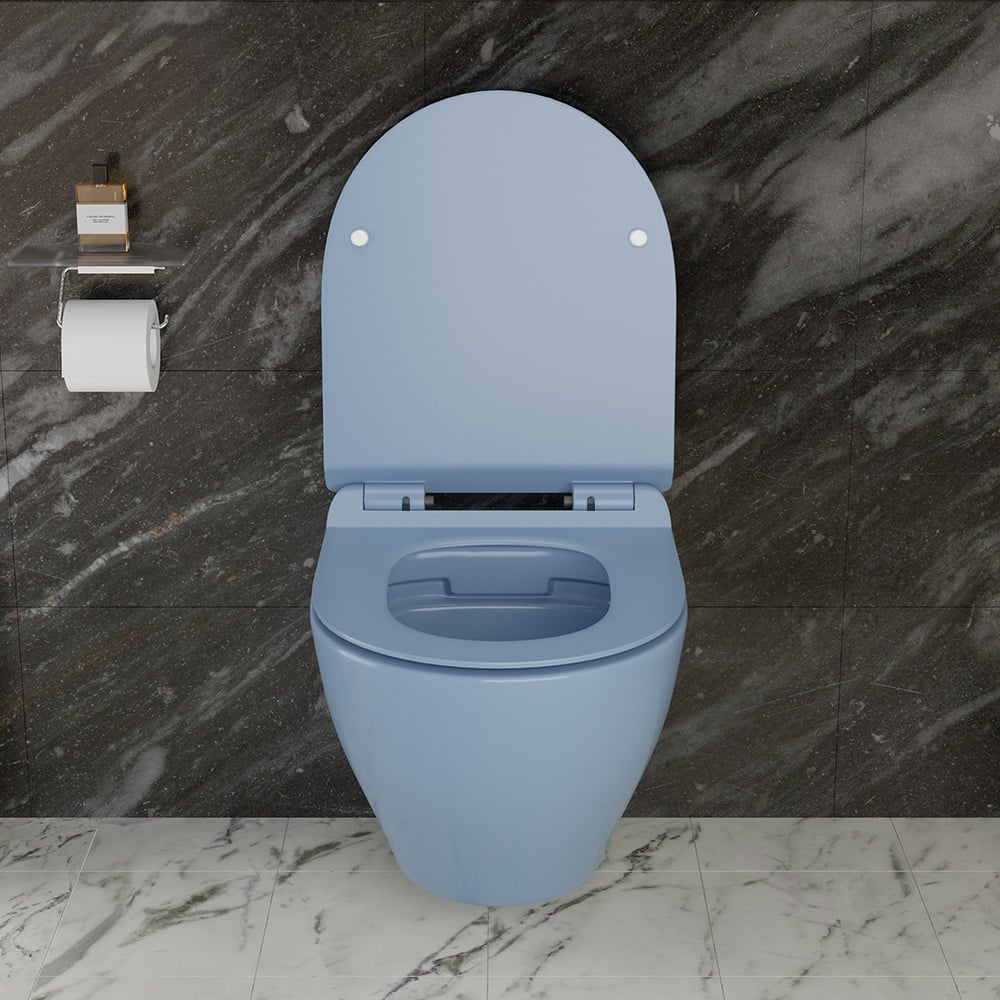 WC mural rond monobloc bleu moderne simplisme en céramique image de fenêtre