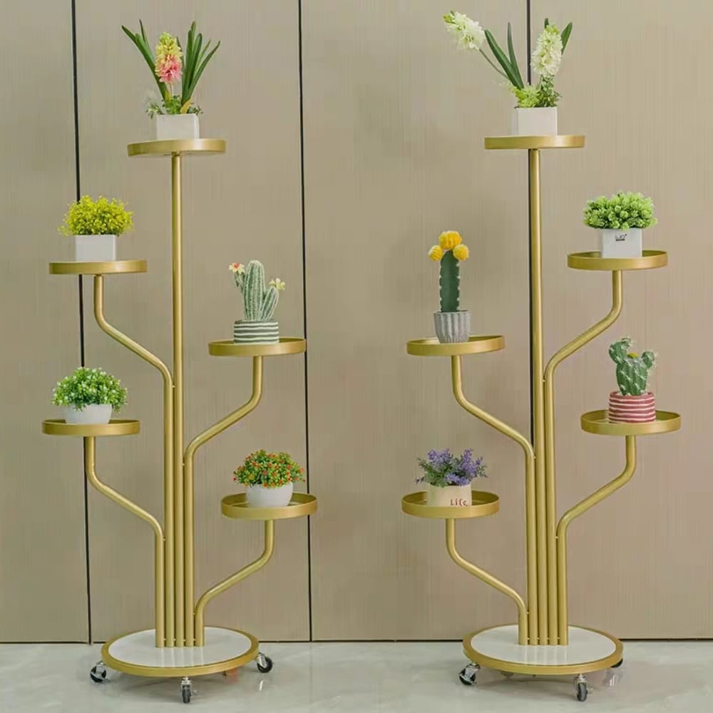 Luxury Contemporary Rock Slab Standing Plant Stand in Gold window image