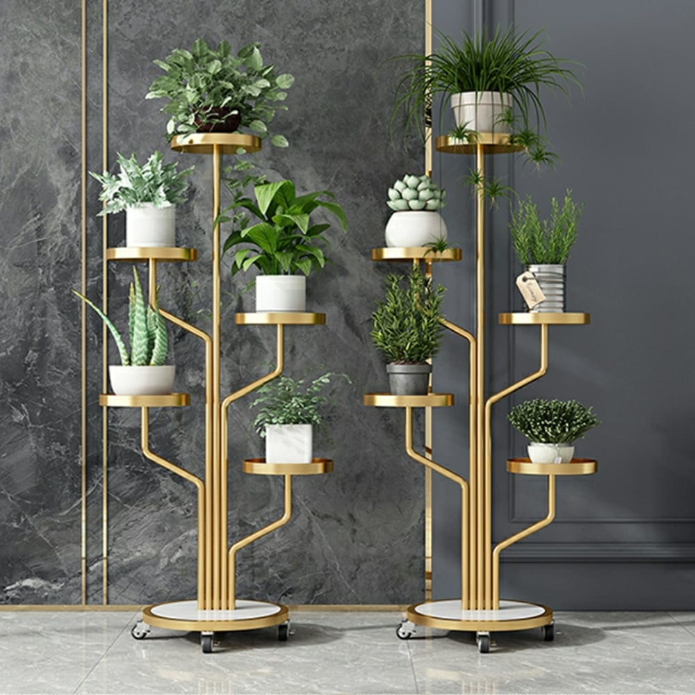 Luxury Contemporary Rock Slab Standing Plant Stand in Gold window image
