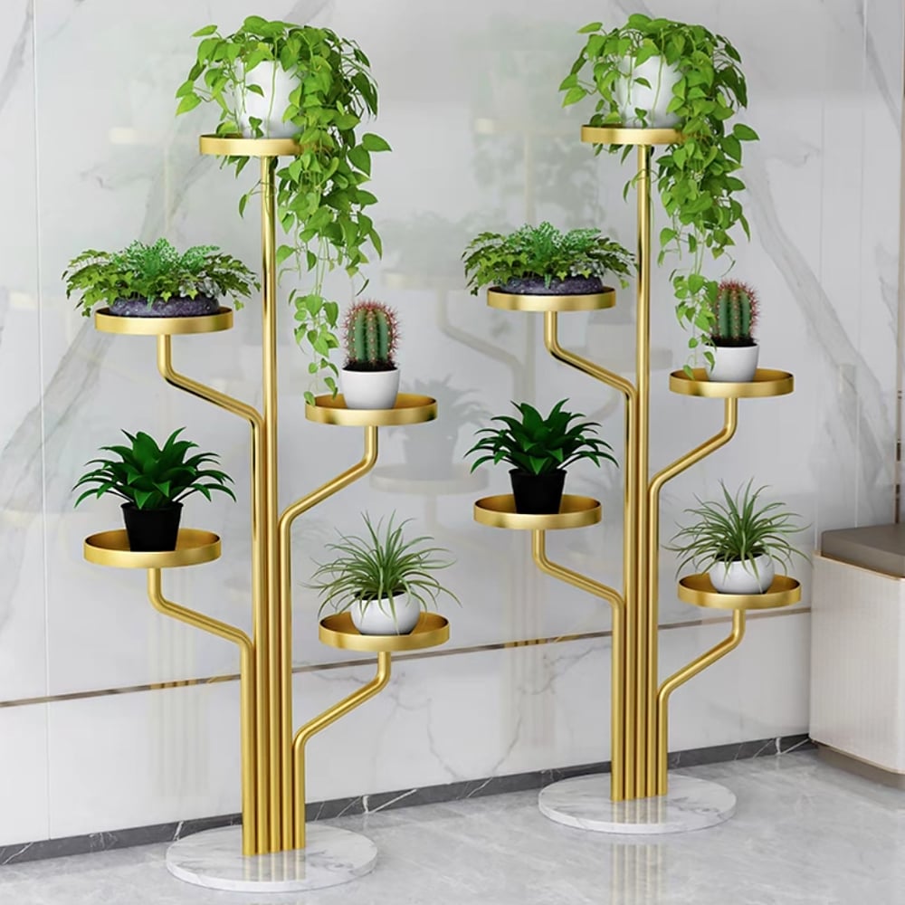 Luxury Contemporary Rock Slab Standing Plant Stand in Gold window image