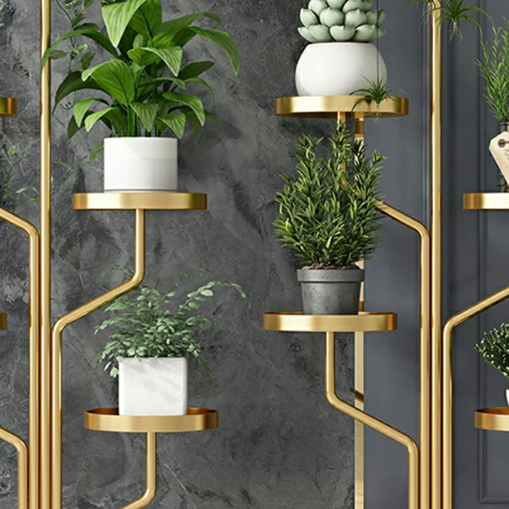 Luxury Contemporary Rock Slab Standing Plant Stand in Gold window image