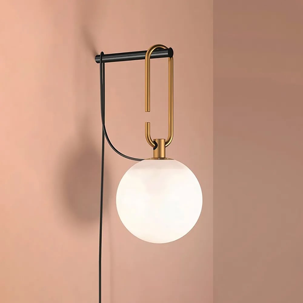 Modern Globe Plug-in Wall Sconce Brass Indoor Wall Light window image