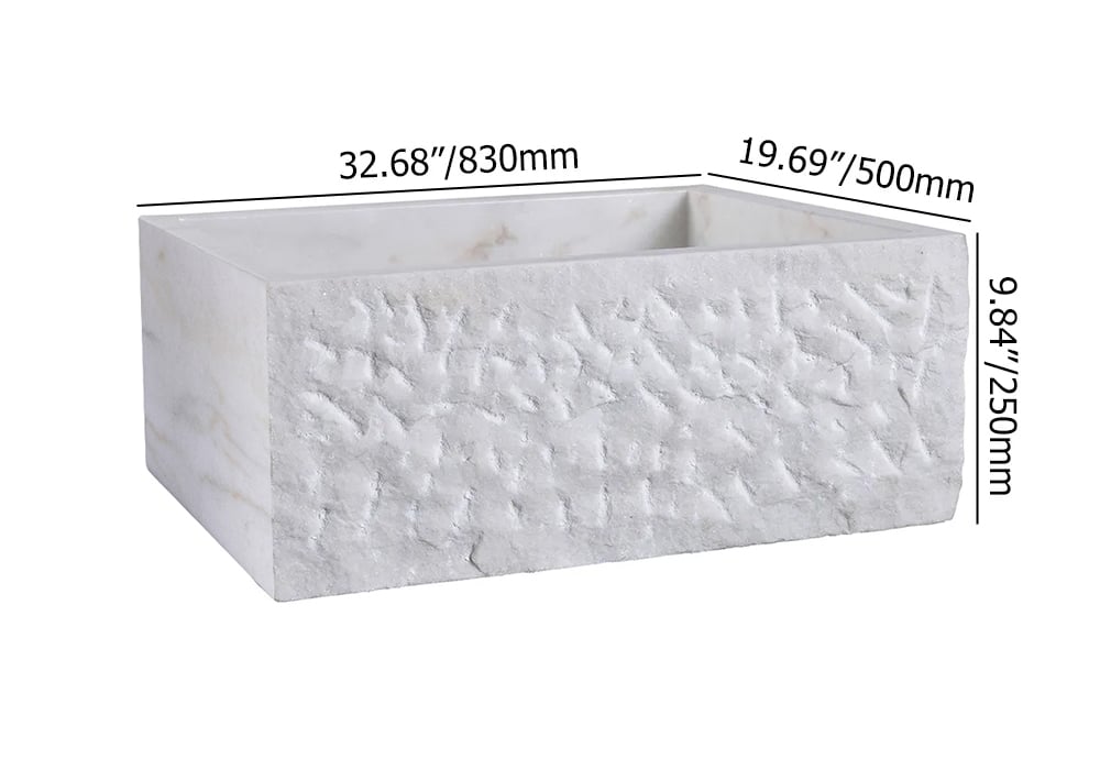 830mm Farmhouse White Kitchen Basin Natural Stone Single Large Basin with Waste weights dimensions image