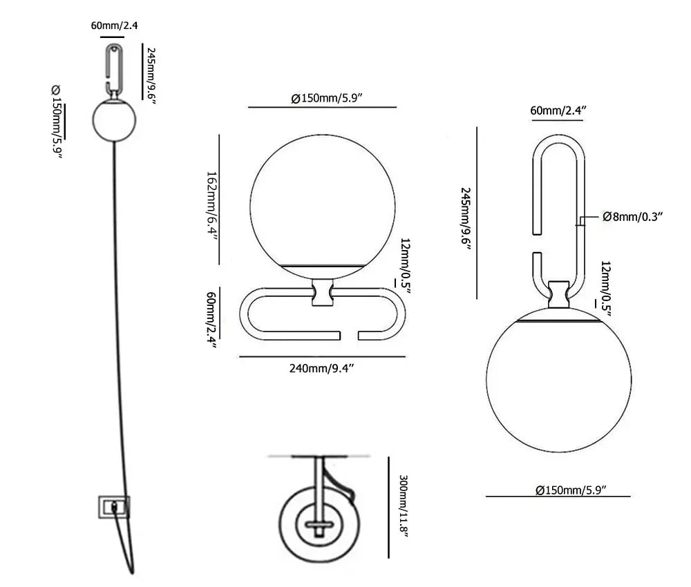 Modern Globe Plug-in Wall Sconce Brass Indoor Wall Light weights dimensions image