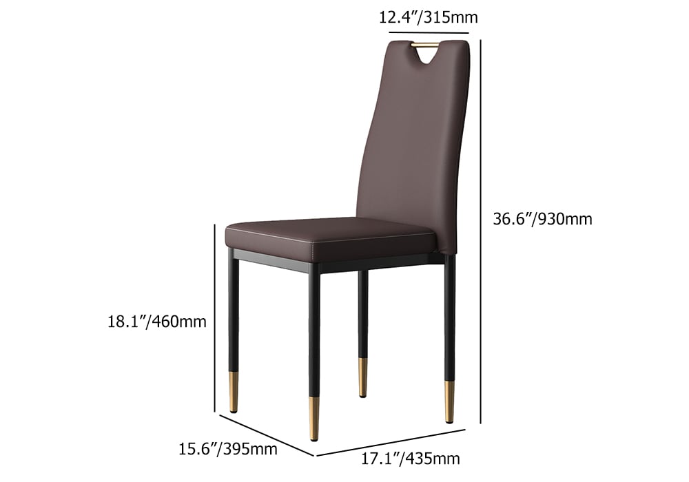 Modern Upholstered Dining Chair in Brown (Set of 2) with Carbon Steel Legs weights dimensions image