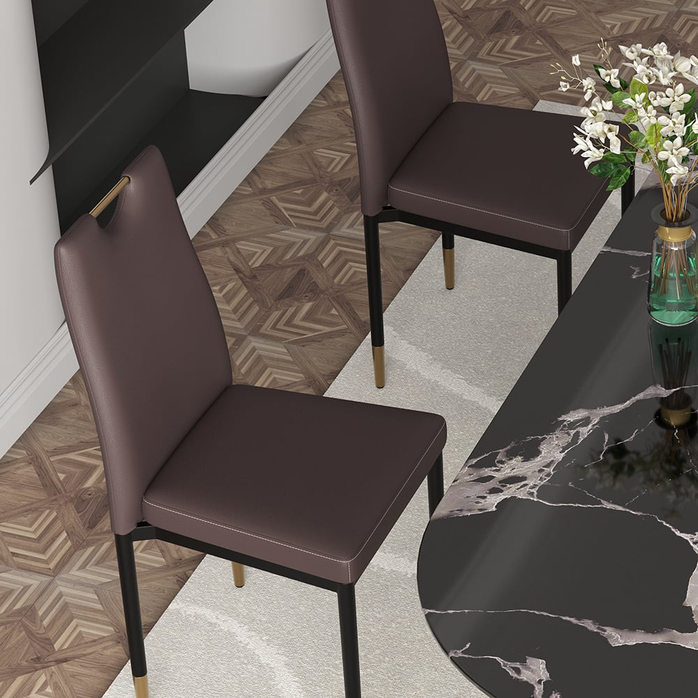 Modern Upholstered Dining Chair in Brown (Set of 2) with Carbon Steel Legs window image