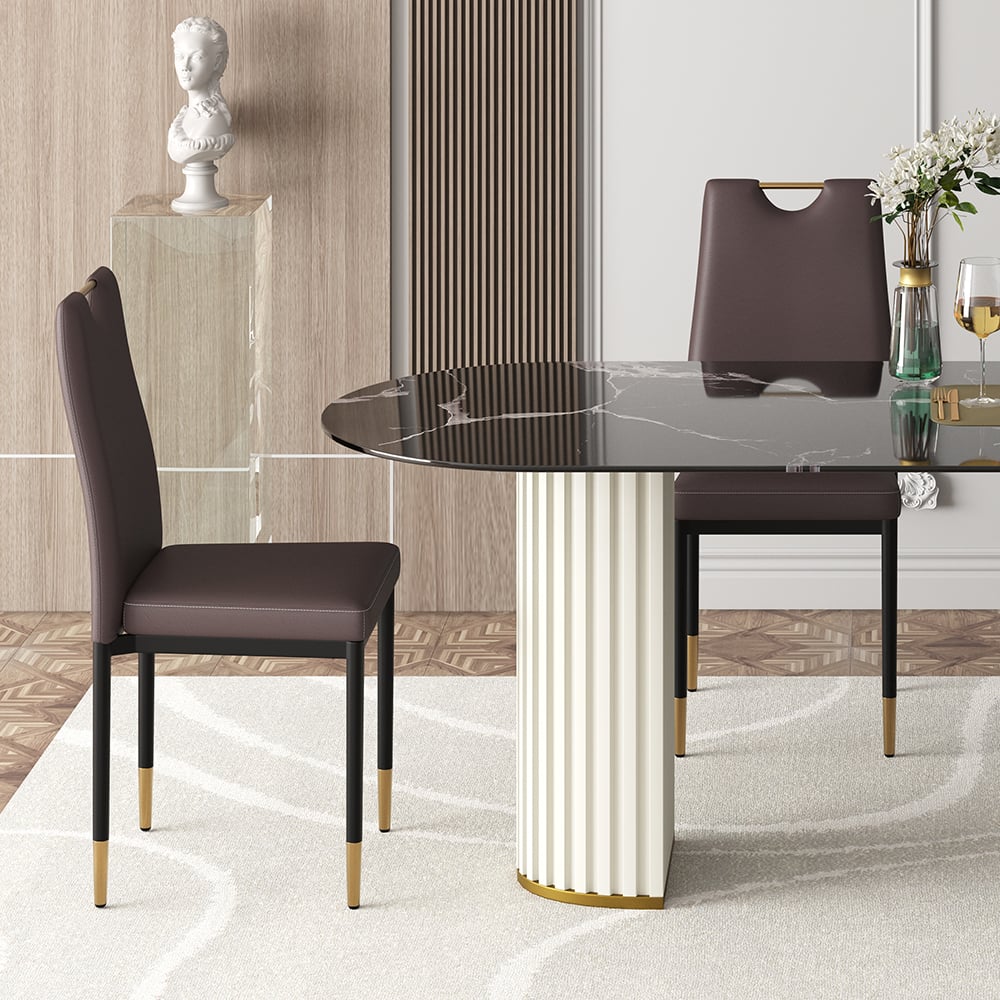 Modern Upholstered Dining Chair in Brown (Set of 2) with Carbon Steel Legs window image