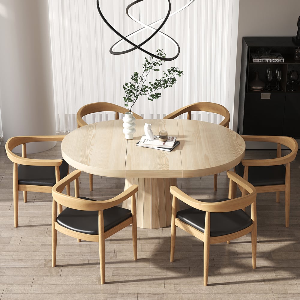 Dining Set 39"-55" Japandi Extendable Dining Table with 6 Chairs window image